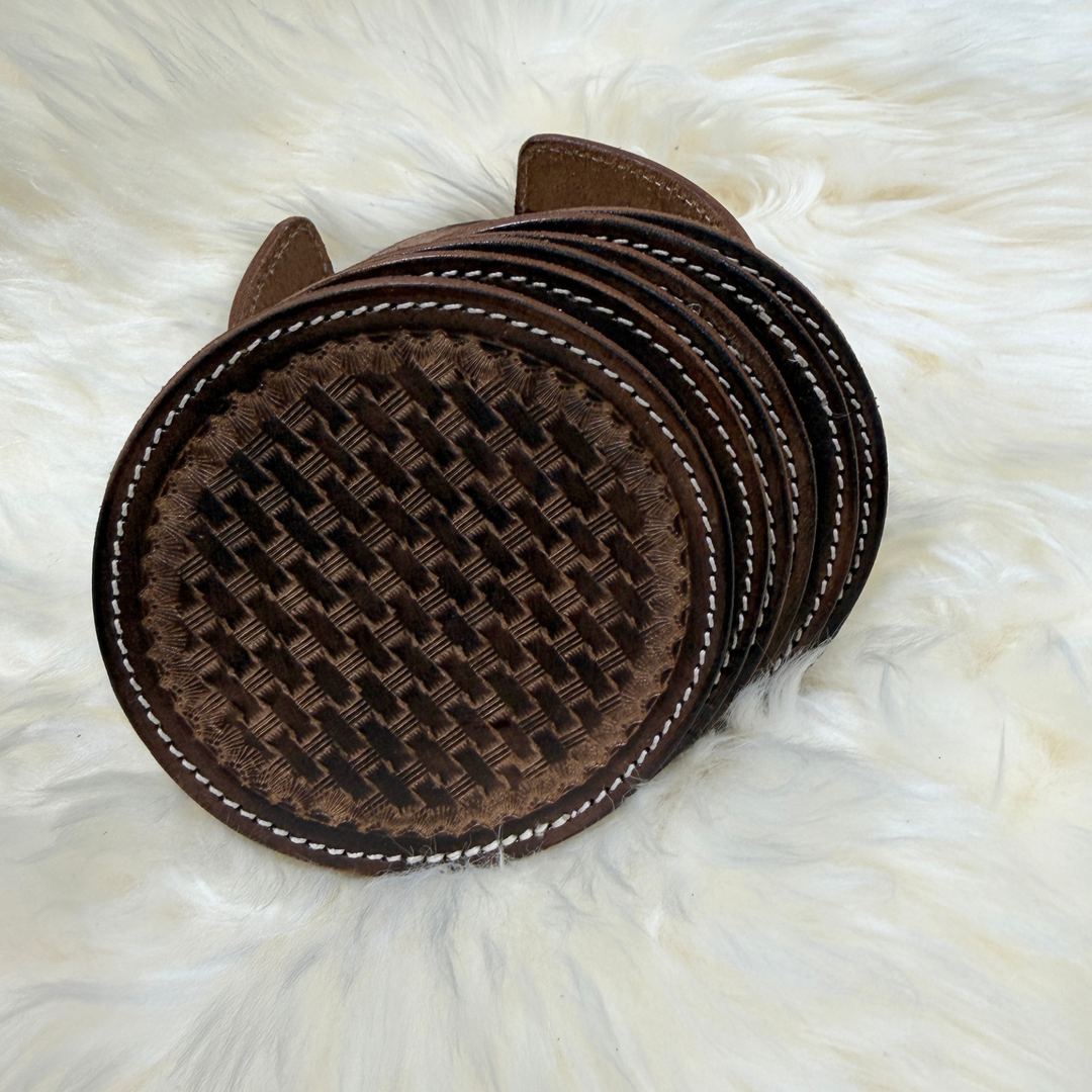Hand-Tooled Leather Coaster Set