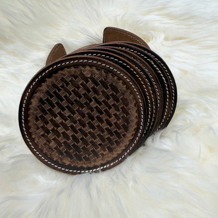 Hand-Tooled Leather Coaster Set